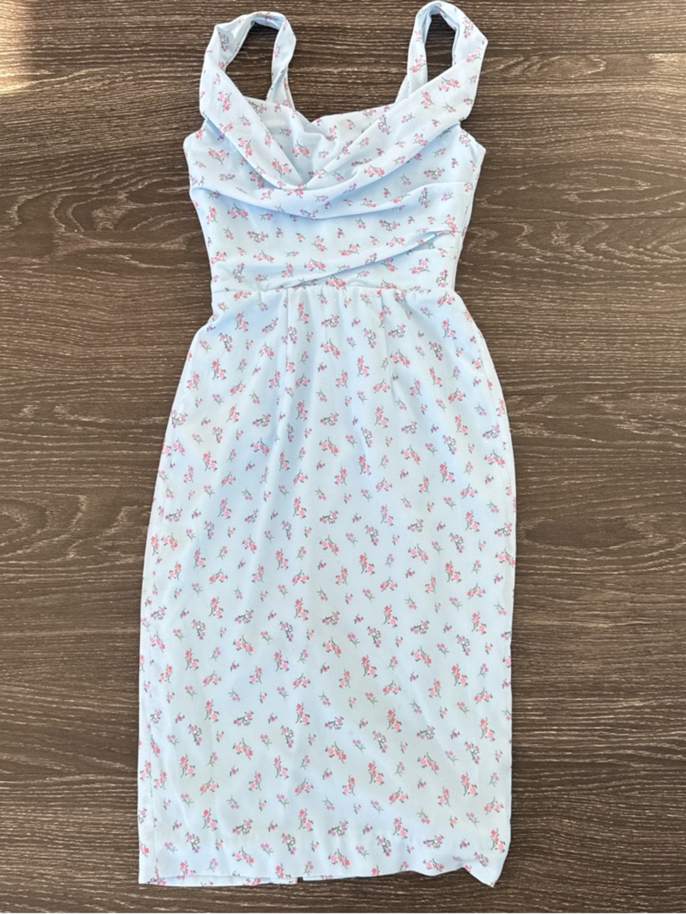 House of CB Powder Blue Floral Corset Dress with Pink Blooms